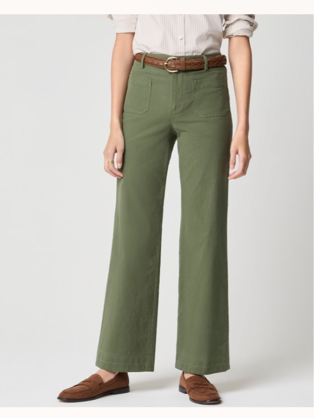 J Crew Olive Cotton Linen Wide Leg Preppy Trouser Pants 31